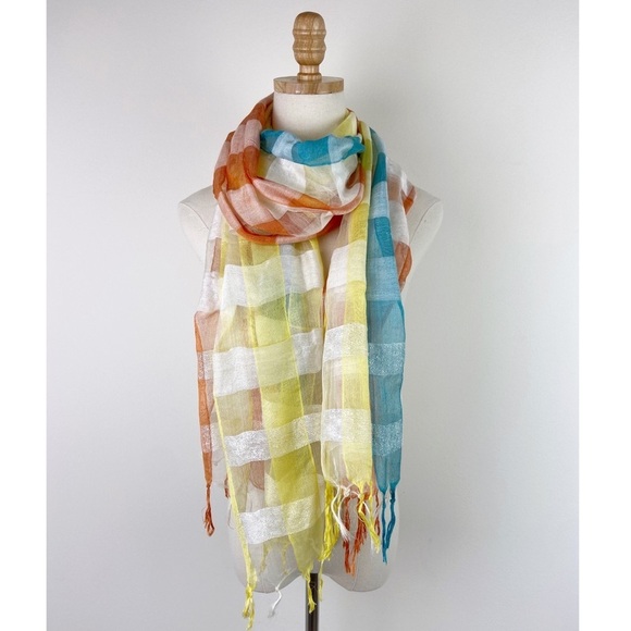 Raw Silk Multicolor Gingham Scarf - Picture 1 of 7